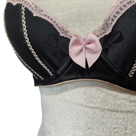 Vintage Victoria Secret Sz 36B Sexy Little Things Black Pink Bow Balconette Bra - Picture 2 of 7